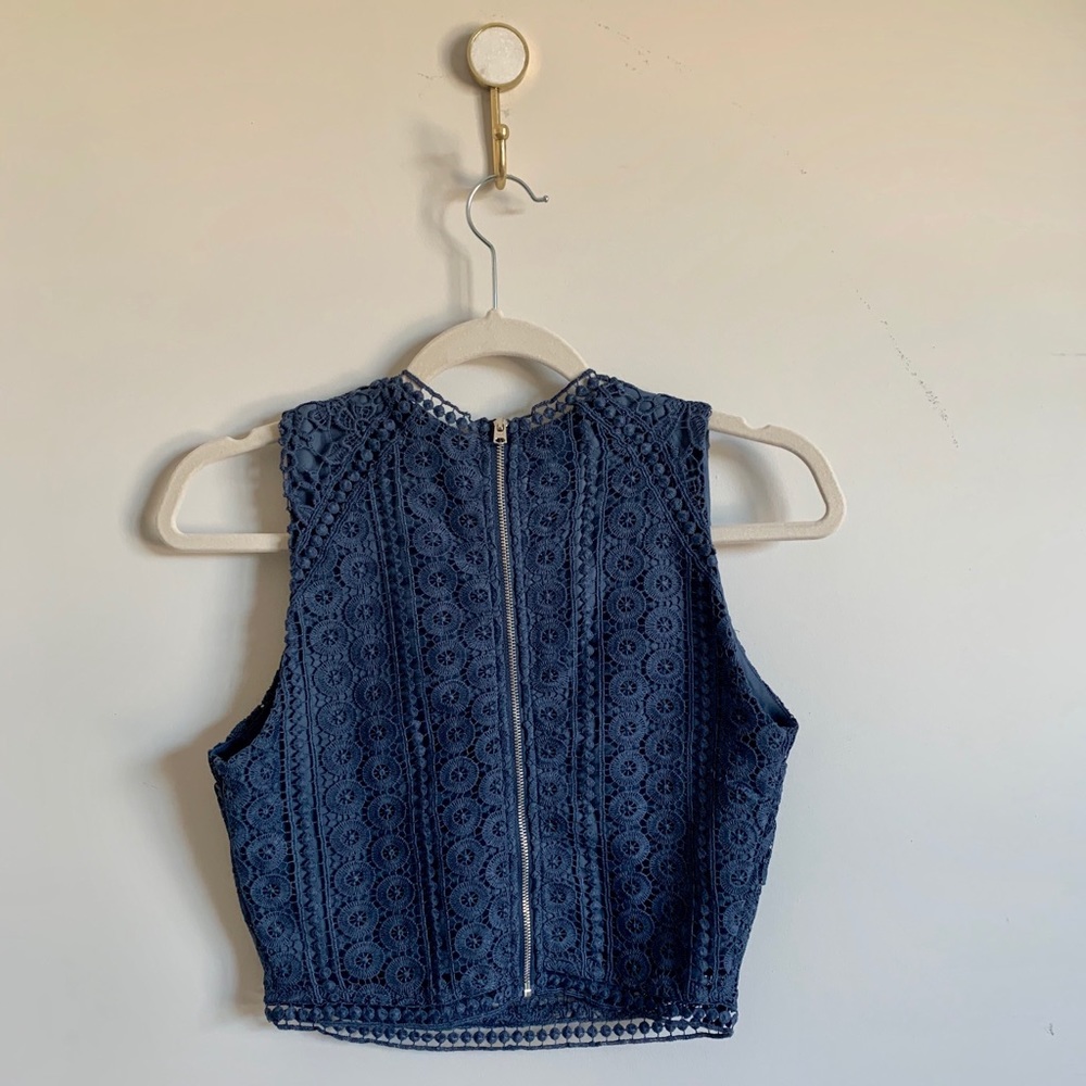 Dusty Blue Lace Crop Top - Picture 2 of 5